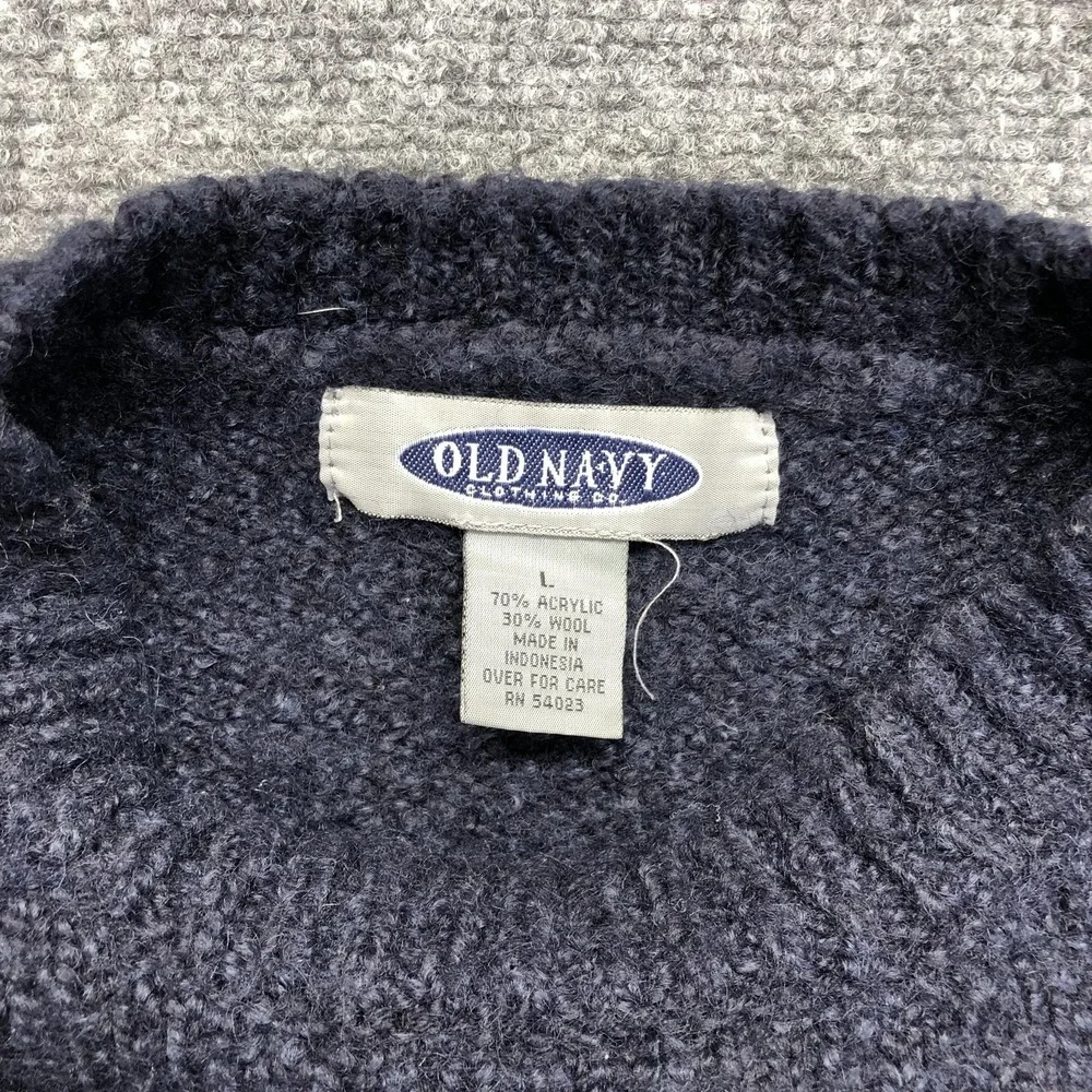 Vintage Old Navy Sweater Mens Large Blue Stripe Crewneck Wool Blend Pullover